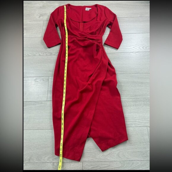 ASOS Red Deep V-neck 3/4 Sleeve Midi Dress - Picture 12 of 12